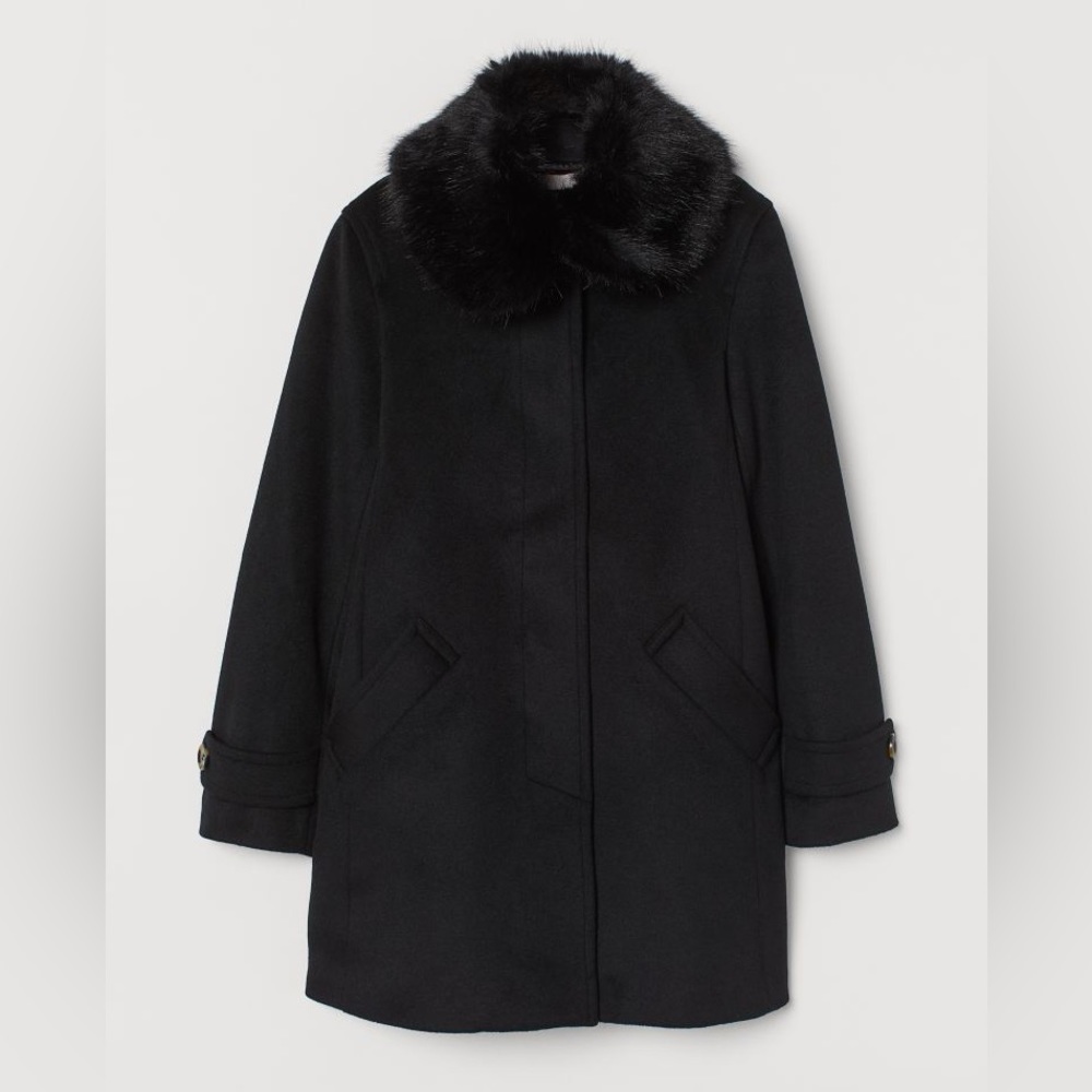 H&M Faux Fur Collar Black Peacoat - New Condition